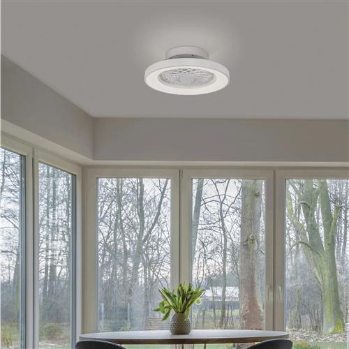 Tibet Mini LED White Flush Mounted CCT Reversible Ceiling Fan Light M7804