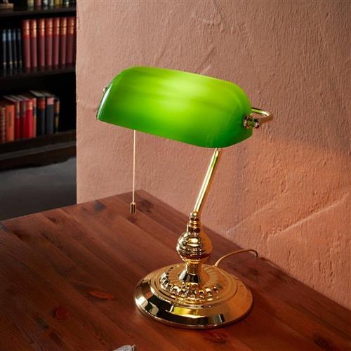 Banker Polished Brass And Green Desk Lamp 90967