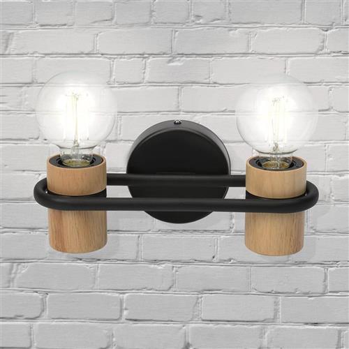 Chieveley Black & Wood Double Wall Fitting 43542