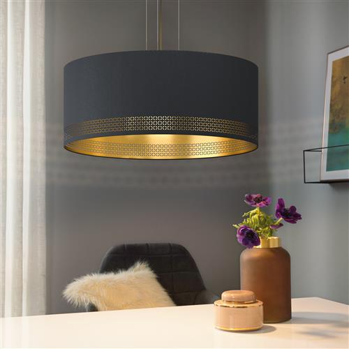 Esteperra Large Black & Gold Cut Out Cylinder Ceiling Pendant 99274