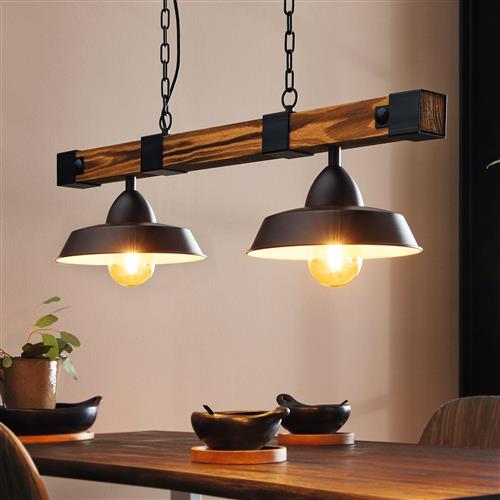 Oldbury Black Steel/Rustic Wood Ceiling Pendant Light 49684