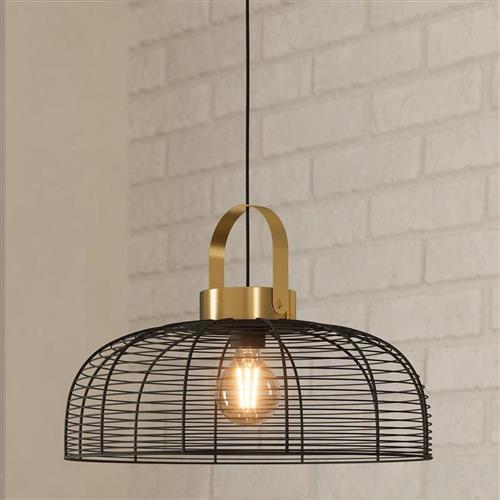 Roundham Brushed Brass And Black Ceiling Pendant 43964