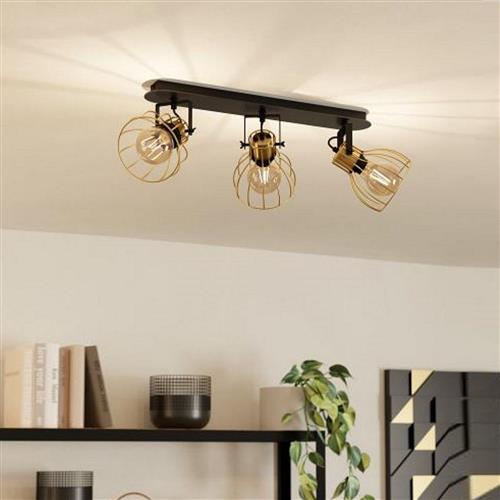 Sambatello Black And Brushed Brass Triple Spotlight 900384