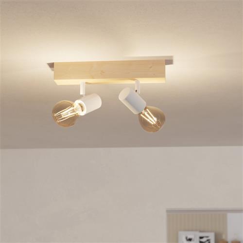 Townshend 3 Wood And White Double Ceiling Spotlight 99483