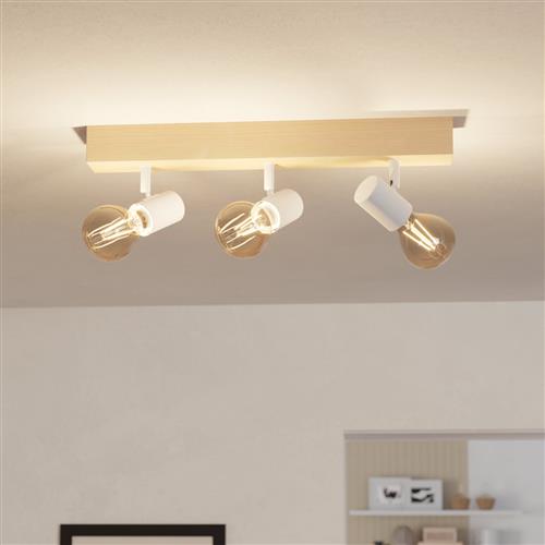 Townshend 3 Wood And White Triple Ceiling Spotlight 99484