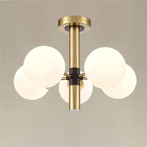 Axle Matt Black And Aged Brass 5 Light Semi-Flush Fitting FL2474-5