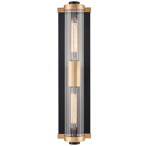 Charleston Matt Black And Aged Brass Double IP44 Wall Light WB422