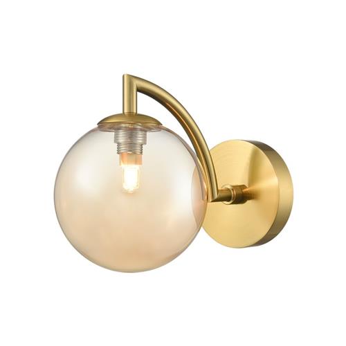 Globe Aged Brass And Amber Single IP44 Bathroom Wall Light WB412-377