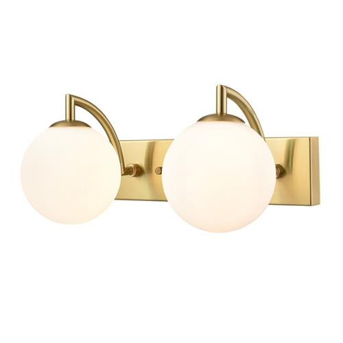 Globe Aged Brass And Opal Glass Double IP44 Bathroom Wall Light WB413-378