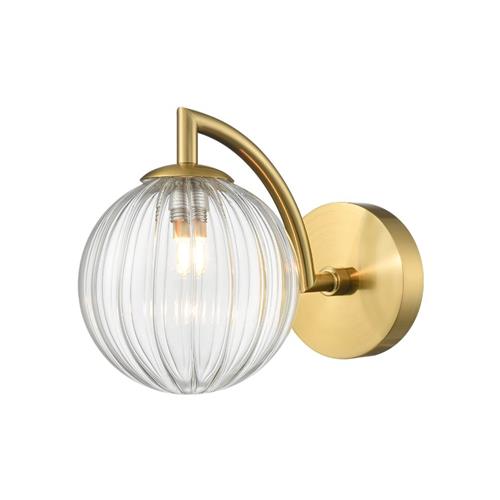 Globe Aged Brass And Ribbed Clear Glass IP44 Single Wall Light WB412-382