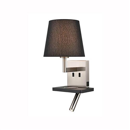 Lonnie LED Black Shade & Satin Nickel USB Charger Wall Light FRA916