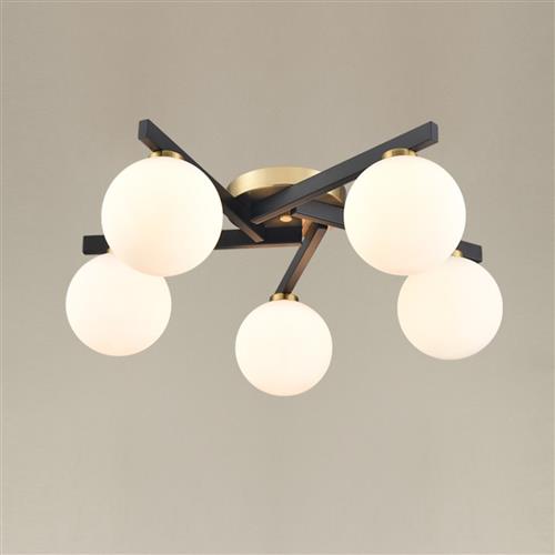 Lunar Matt Black And Aged Brass 5 Light Flush Fitting FL2476-5