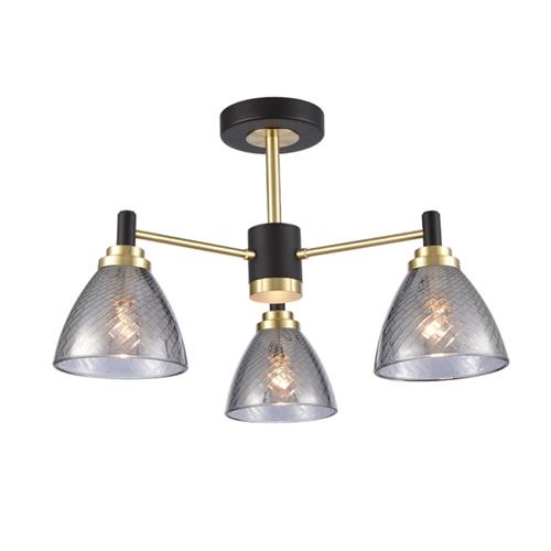 Metro Matt Black And Satin Brass 3 Light Semi-Flush FL2482-3