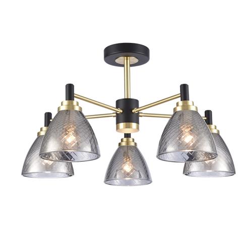 Metro Matt Black And Satin Brass 5 Light Semi-Flush FL2482-5