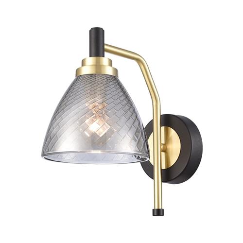 Metro Matt Black And Satin Brass Wall Light With Smoked Glass FL2482-1