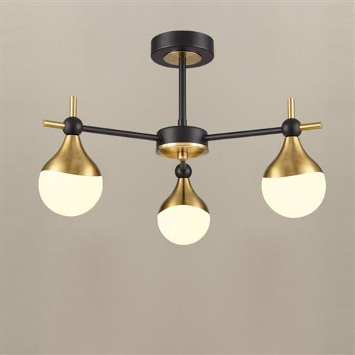 Nexus Matt Black And Aged Brass 3 Light Semi-Flush Fitting FL2478-3