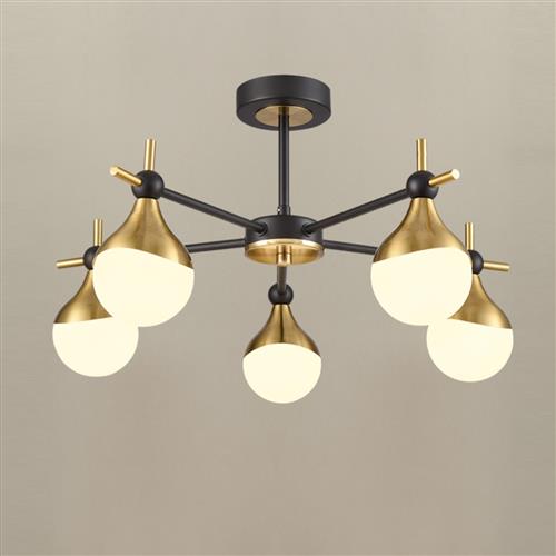 Nexus Matt Black And Aged Brass 5 Light Semi-Flush Fitting FL2478-5