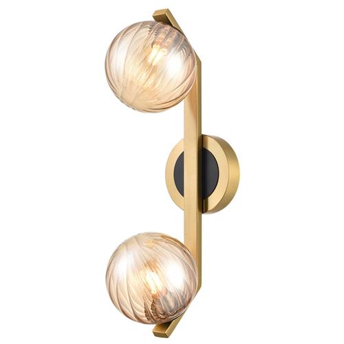 Oculus Aged Brass And Amber Glass Double IP44 Bathroom Wall Light WB403