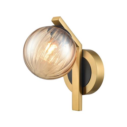 Oculus Aged Brass And Amber Glass Single IP44 Bathroom Wall Light WB401