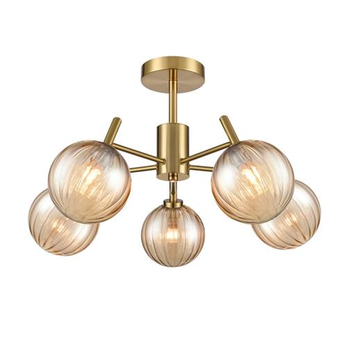 Quasar Aged Brass And Amber Glass 5 Light Semi-Flush FL2475-5