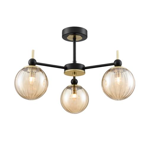 Solar Matt Black And Amber Glass 3 light Semi-Flush FL2480-3