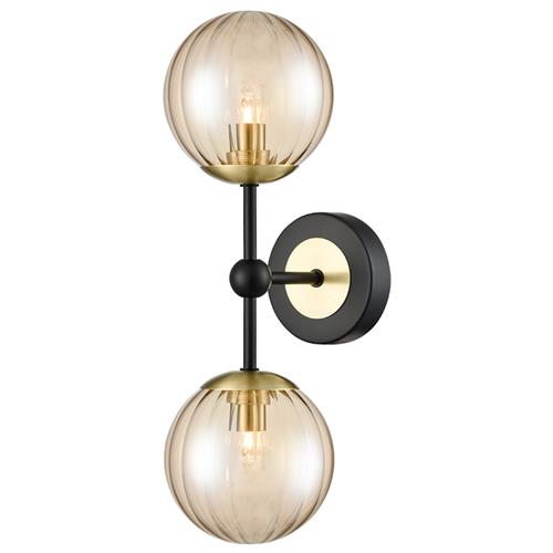 Solar Matt Black And Amber Glass Double Wall Light FL2480-2