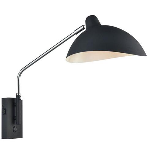 Swing Arm USB Black & Polished Chrome Switched Wall Light WB146