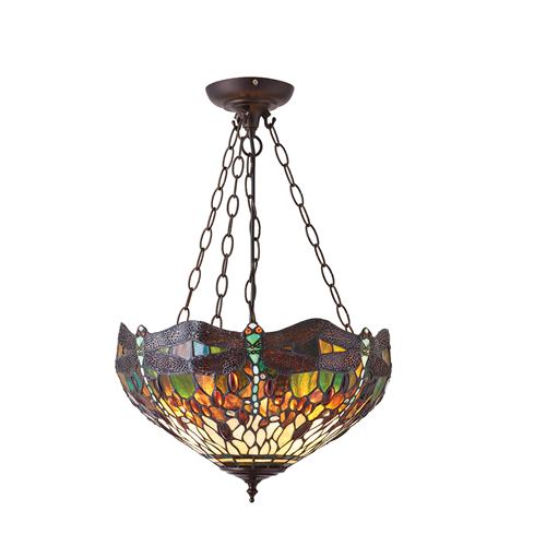 Dragonfly Green Triple Tiffany Pendant Light 70756