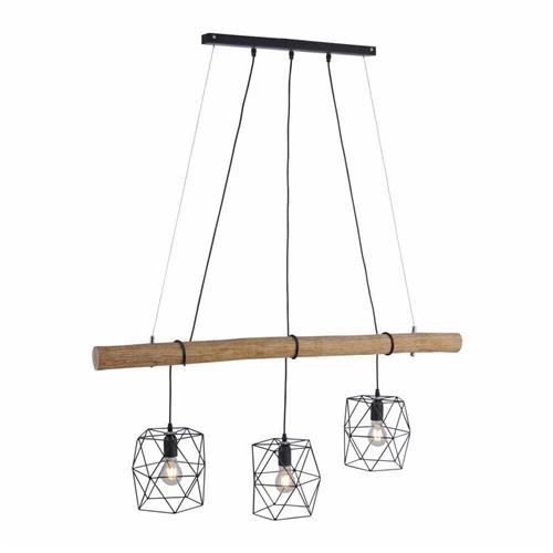 Edgar Rustic Wood Black Steel Caged Ceiling Pendant Light 15503 18