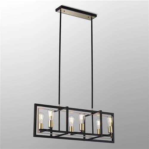 Aurora Satin Black And Champagne Gold Six Bar Pendant LT31471