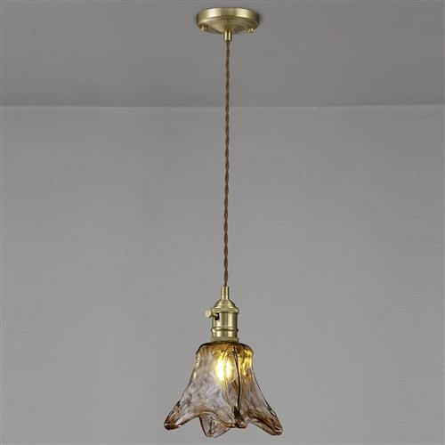 Gresham Brass And Pale Gold Flowered Glass Ceiling Pendant LT32217