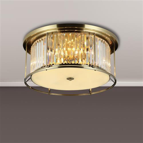 Mckinney Antique Brass And Clear Large Flush Ceiling Fitting LT31960