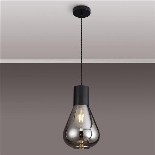 Naperville Narrow Smoke Plated Glass Satin Black Pendant LT32912