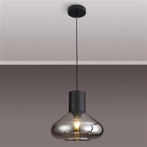 Naperville Wide Smoke Plated Glass Satin Black Pendant LT32913