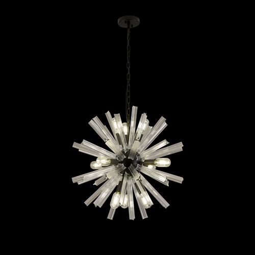 Portland Matt Black And Clear Glass 10 Light Pendant LT31693