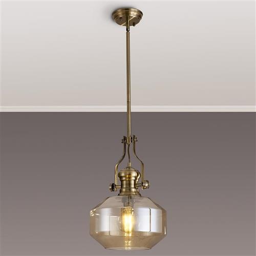 Rancho Antique Brass And Cognac Glass 1 Light Pendant LT32955