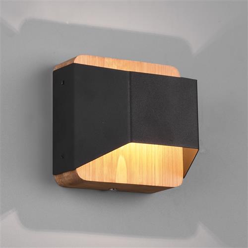 Arino LED Natural Wood & Matt Black Square Wall Light 224810132