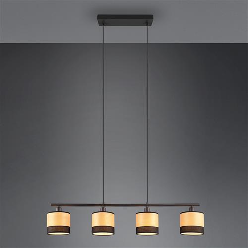 Bolzano Black And Wood Effect Four Light Pendant R31664032