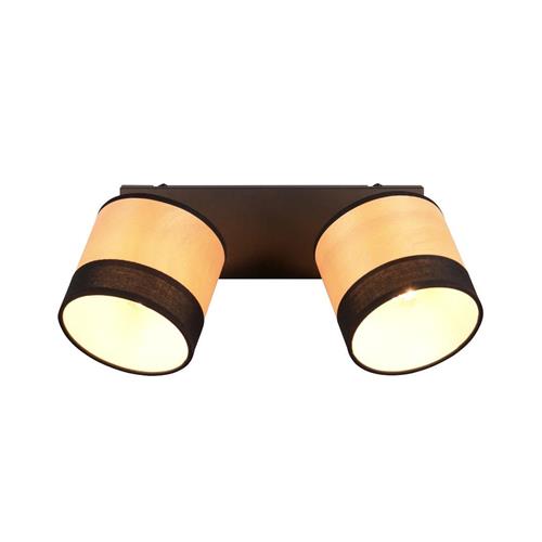 Bolzano Black And Wood Effect Two Light Ceiling Spots R81662032