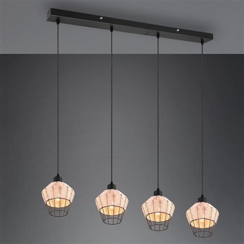 Borka Matt Black And Natural Rattan Four Bar Pendant R31264036