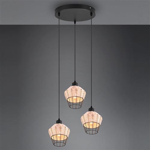 Borka Matt Black And Rattan Drop Cluster Pendant R31263336