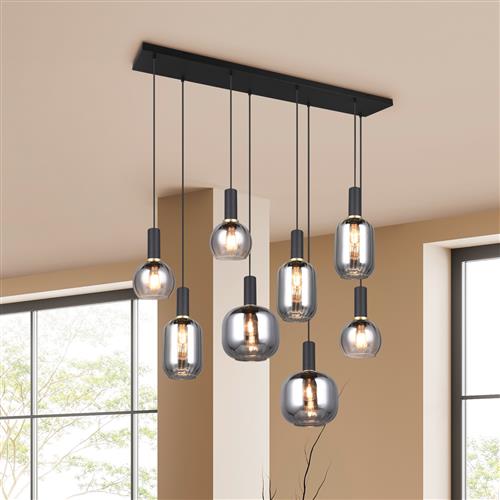 Diva Matt Black And Smoked Eight Light Ceiling Pendant 319800832