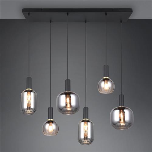 Diva Matt Black And Smoked Six Light Ceiling Pendant 319800632