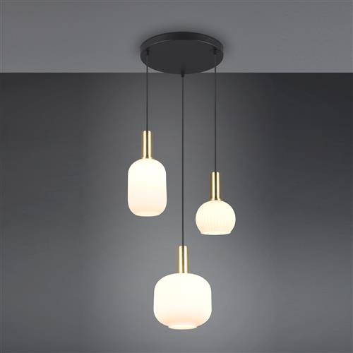 Diva Matt Brass And White Three Light Ceiling Pendant 319830308