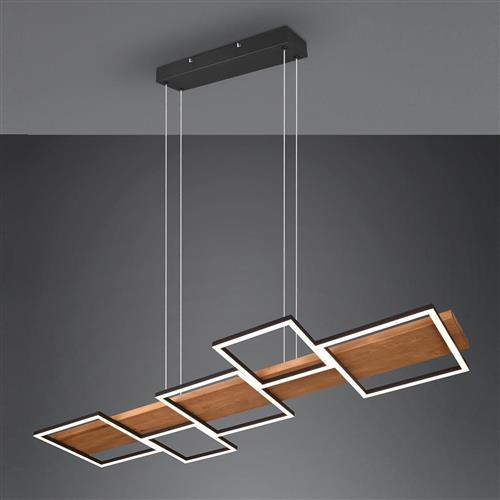 Harper LED 5 light Matt Black And Wood Pendant Fitting 322910532