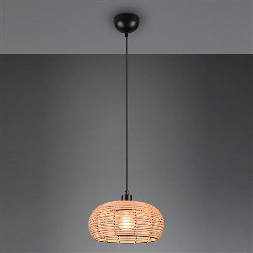 Inga Natural Rattan And Matt Black Single Pendant Fitting 312200136