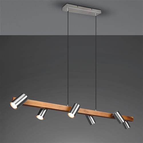 Marley 6 Light Wood and Matt Nickel Bar Pendant Fitting 312490607