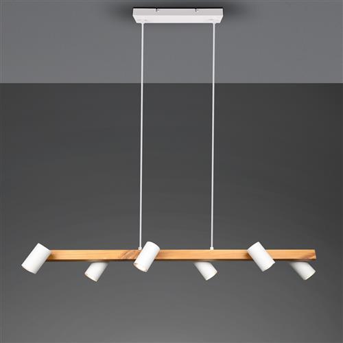 Marley 6 Light Wood and Matt White Bar Pendant Fitting 312490631