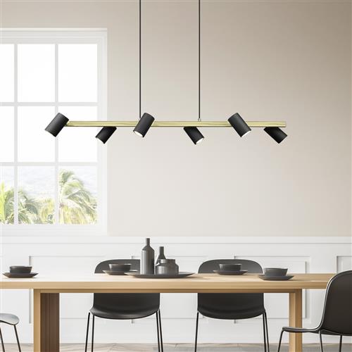 Marley Six Light Black & Gold Bar Pendant Fitting 302400680