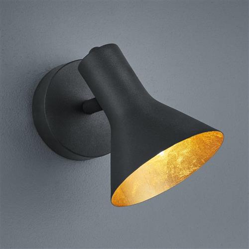 Nina Black & Gold Wall/Ceiling Single Spotlight R80161002